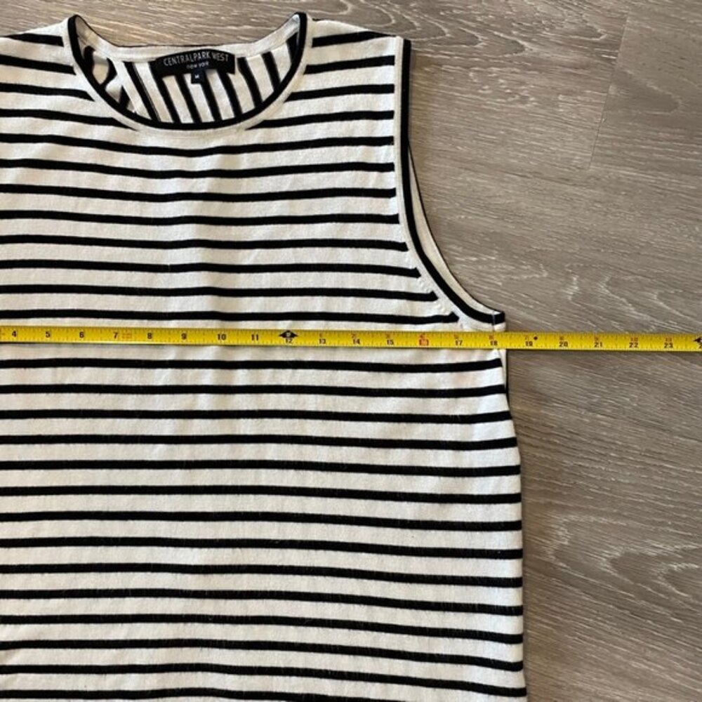 Central Park West Stripe Sleeveless Top Black White M Crossover Tulip Open Back - Picture 7 of 9